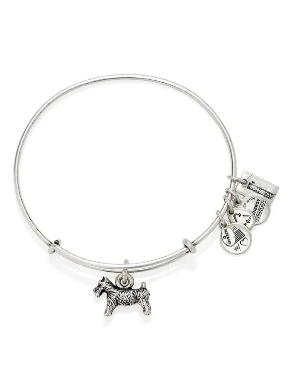 RARE! RETIRED! Alex and Ani Monopoly Dog Charm Bangle Bracelet - Silver